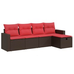 Salon de jardin avec coussins 5 pcs marron résine tressée 515821515821