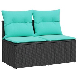 Salon de jardin avec coussins 2 pcs noir résine tressée acacia 515823515823