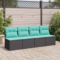 Salon de jardin avec coussins 2 pcs noir résine tressée acacia 515823515823