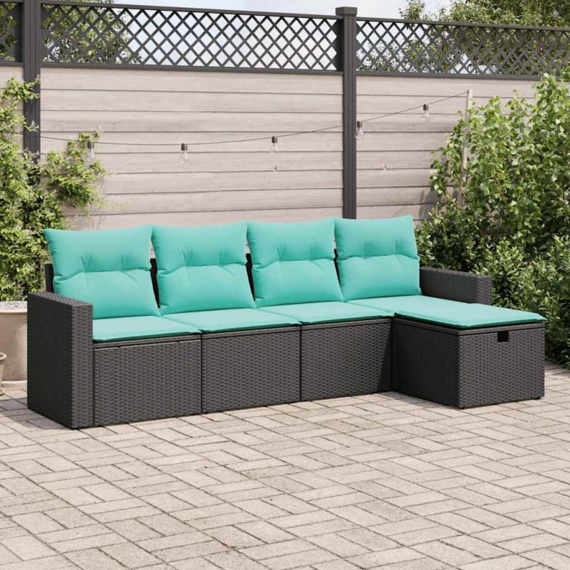 Salon de jardin 5 pcs avec coussins noir résine tressée 515825515825