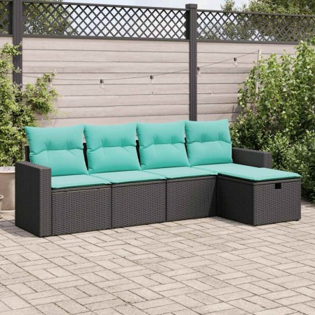 Salon de jardin 5 pcs avec coussins noir résine tressée 515825515825