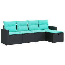 Salon de jardin 5 pcs avec coussins noir résine tressée 515825515825