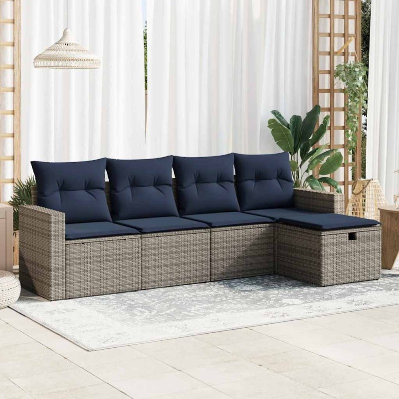 Salon de jardin 5 pcs avec coussins gris résine tressée 515826515826