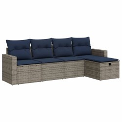 Salon de jardin 5 pcs avec coussins gris résine tressée 515826515826