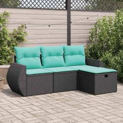 Salon de jardin 4 pcs avec coussins noir résine tressée 515827515827