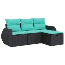 Salon de jardin 4 pcs avec coussins noir résine tressée 515827515827
