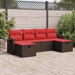Salon de jardin avec coussins 6 pcs marron résine tressée 515829515829
