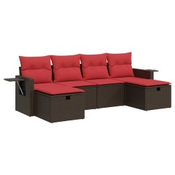 Salon de jardin avec coussins 6 pcs marron résine tressée 515829515829