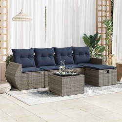 Salon de jardin 6 pcs avec coussins gris résine tressée 515830515830