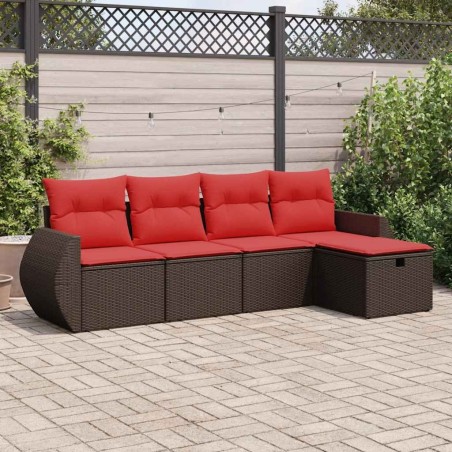 Salon de jardin avec coussins 5 pcs marron résine tressée 515831515831