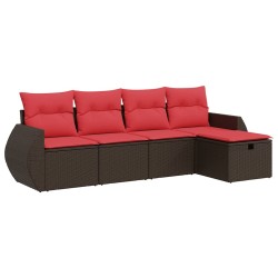 Salon de jardin avec coussins 5 pcs marron résine tressée 515831515831