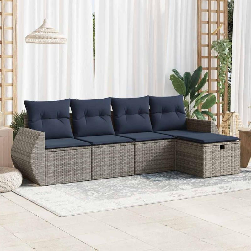 Salon de jardin 5 pcs avec coussins gris résine tressée 515832515832