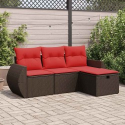Salon de jardin 4 pcs avec coussins marron résine tressée 515833515833