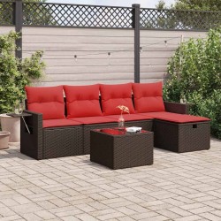 Salon de jardin avec coussins 6 pcs marron résine tressée 515834515834
