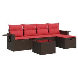 Salon de jardin avec coussins 6 pcs marron résine tressée 515834515834