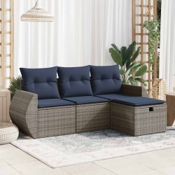 Salon de jardin 4 pcs avec coussins gris résine tressée 515835515835