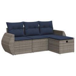 Salon de jardin 4 pcs avec coussins gris résine tressée 515835515835