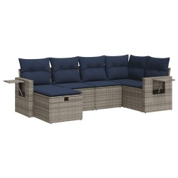 Salon de jardin 6 pcs avec coussins gris résine tressée 515836515836