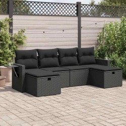 Salon de jardin 6 pcs avec coussins noir résine tressée 515837515837