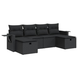Salon de jardin 6 pcs avec coussins noir résine tressée 515837515837