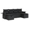 Salon de jardin 6 pcs avec coussins noir résine tressée 515837515837