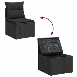 Salon de jardin 6 pcs avec coussins noir résine tressée 515837515837