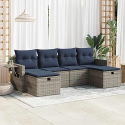 Salon de jardin 6 pcs avec coussins gris résine tressée 515838515838