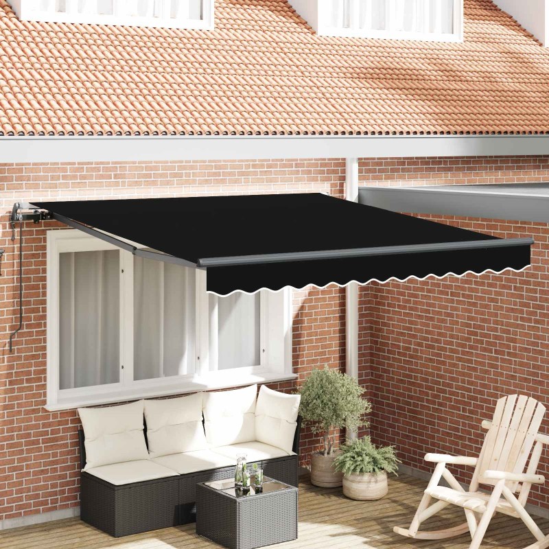 Auvent Rétractable Noir 350 x 250 cm Tissu et Aluminium 515864515864
