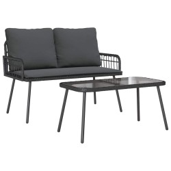 Ensemble de salle à manger pour jardin 2 pcs Noir polyrotin 515924515924