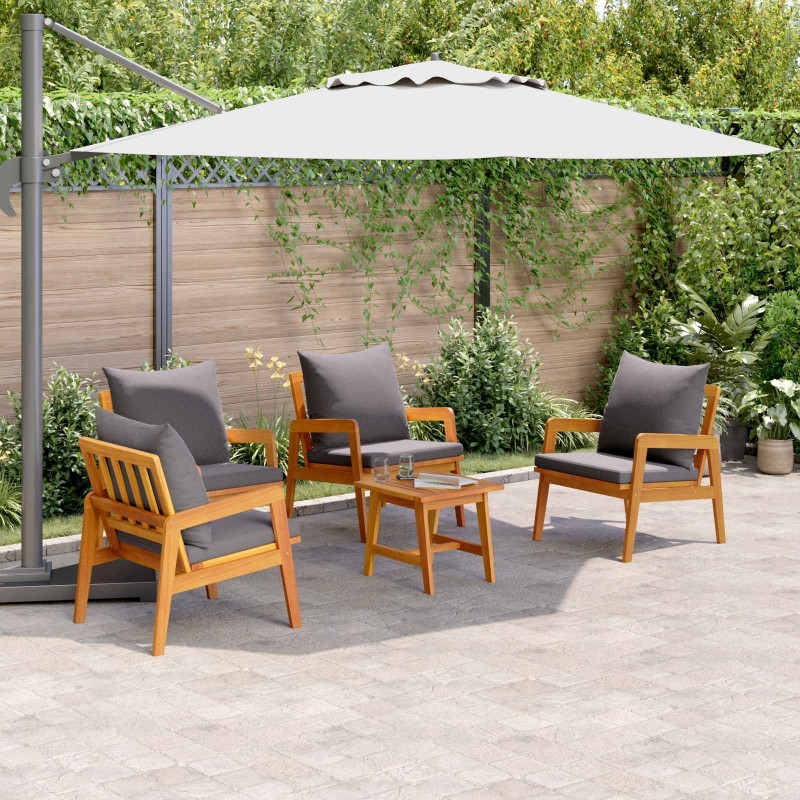 Ensemble bistrot avec coussin 5 pcs Marron Bois d'Acacia Massif 515929515929