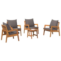 Ensemble bistrot avec coussin 5 pcs Marron Bois d'Acacia Massif 515929515929