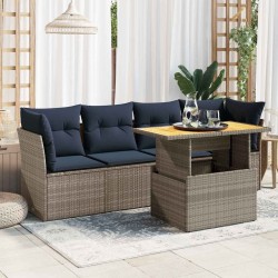 Salon de jardin 5 pcs avec coussins gris résine tressée 515950515950