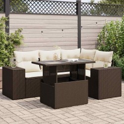 Salon de jardin avec coussins 5 pcs marron résine tressée 515952515952