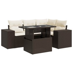 Salon de jardin avec coussins 5 pcs marron résine tressée 515952515952