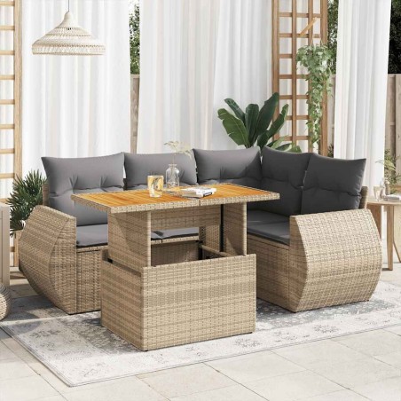 Salon de jardin avec coussins 5 pcs beige résine tressée 515953515953