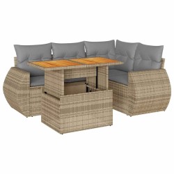Salon de jardin avec coussins 5 pcs beige résine tressée 515953515953