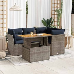 Salon de jardin 5 pcs avec coussins gris résine tressée 515954515954