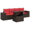 Salon de jardin avec coussins 5pcs marron résine tressée acacia 515955515955