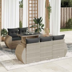 Salon de jardin 6 pcs avec coussins gris clair résine tressée 515957515957