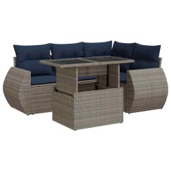 Salon de jardin 5 pcs avec coussins gris résine tressée acacia 515958515958
