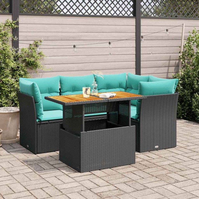 Salon de jardin 5 pcs avec coussins noir résine tressée 515959515959