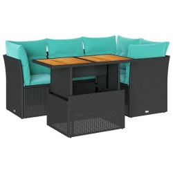Salon de jardin 5 pcs avec coussins noir résine tressée 515959515959