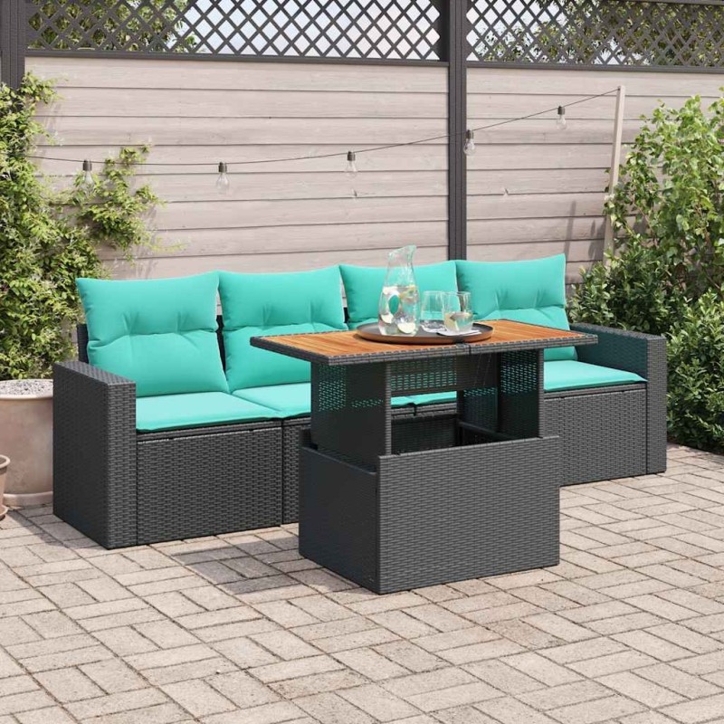 Salon de jardin 5 pcs avec coussins noir résine tressée 515960515960
