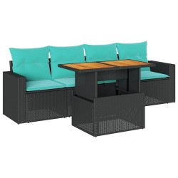 Salon de jardin 5 pcs avec coussins noir résine tressée 515960515960