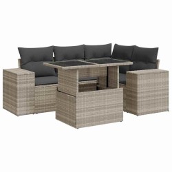 Salon de jardin 5 pcs avec coussins gris clair résine tressée 515962515962