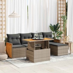 Salon de jardin avec coussins 6 pcs gris résine tressée acacia 515965515965