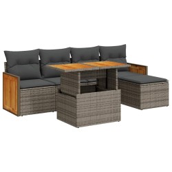 Salon de jardin avec coussins 6 pcs gris résine tressée acacia 515965515965