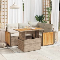 Salon de jardin avec coussins 5 pcs beige résine tressée acacia 515966515966