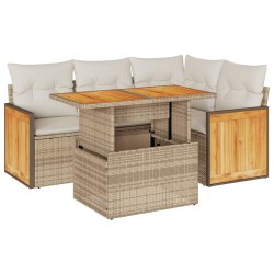 Salon de jardin avec coussins 5 pcs beige résine tressée acacia 515966515966