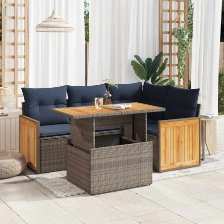 Salon de jardin 5 pcs avec coussins gris résine tressée acacia 515968515968